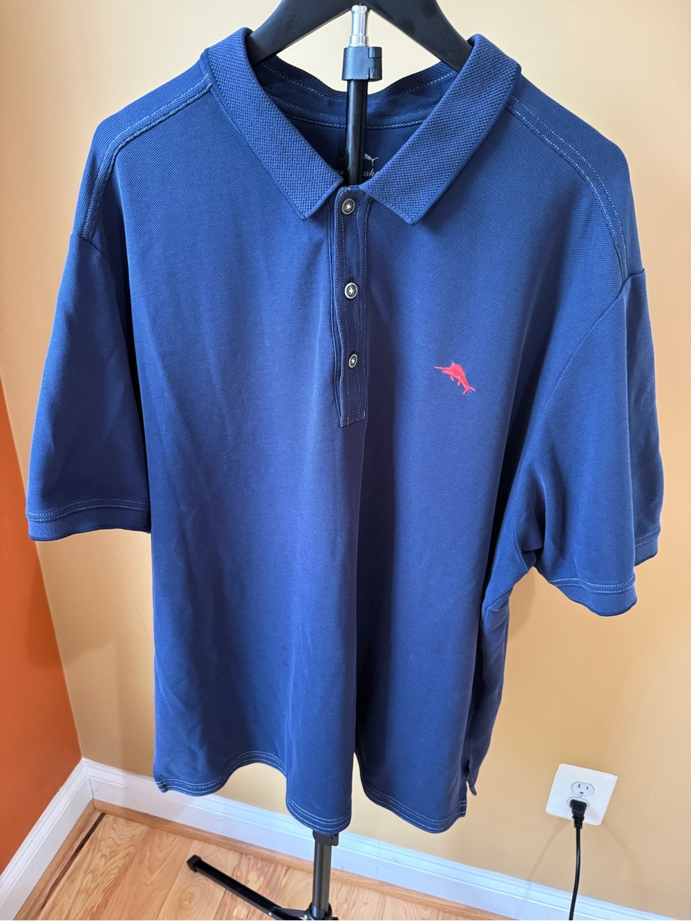 Tommy Bahama Navy Polo with Coral Embroidered Marlin